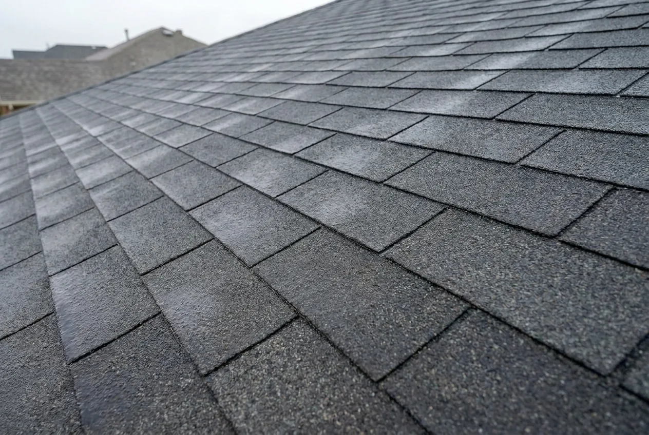 New charcoal architectural shingles after replacement